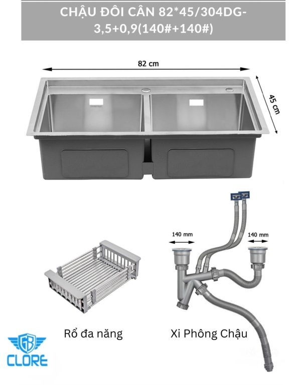 Chậu đôi cân 2 hố kích thước 82×45